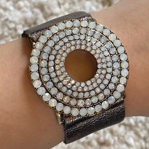 Leather cuff and crystal bracelet